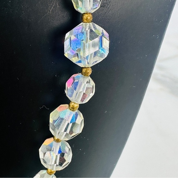 Vintage AB Aurora Borealis Crystal Necklace Faceted Beads Iridescent 16.5” Glam - Picture 5 of 11